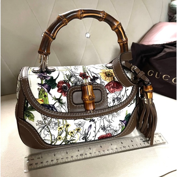 NWT Auth Gucci Bamboo floral Top Handle Bag - Picture 10 of 13